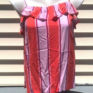 Old Navy Ruffled Thin Strapped Stripped Top Size Medium 100% Rayon New